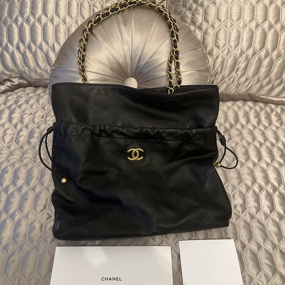 Chanel Black Drawstring Shopper Handbag